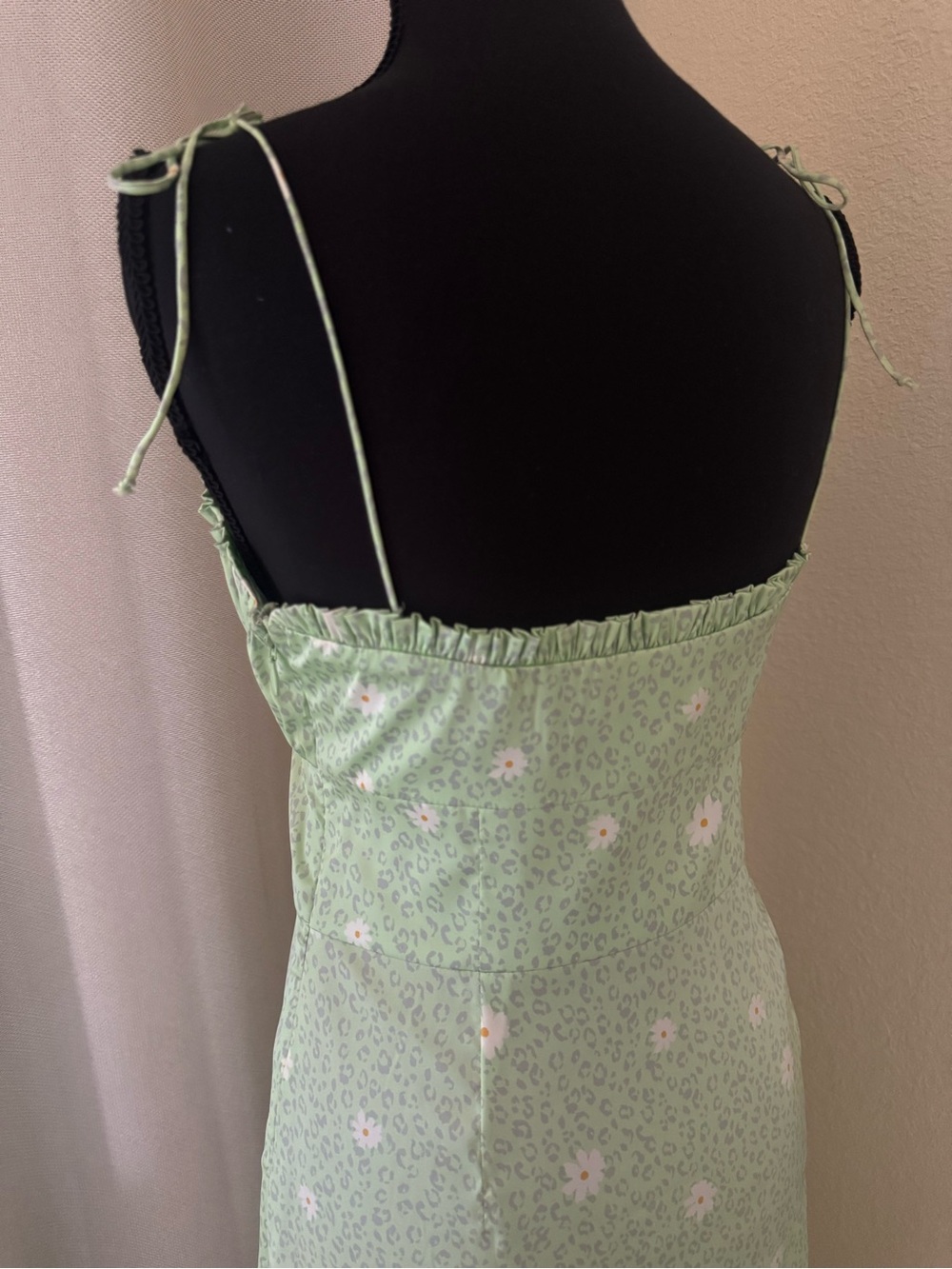 For Love & Lemons Robin Cheetah Midi Dress Green Floral Tie Strap Size S - Picture 7 of 10